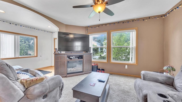 286 Ledgeview Ave, Fond Du Lac, WI 54935 - living area with healthy amount of natural light, baseboards, ceiling fan, and carpet