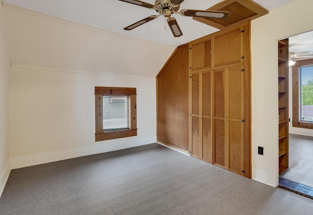 103 First St, Ontario, WI 54651 - additional living space featuring a ceiling fan, carpet flooring, vaulted ceiling, and baseboards