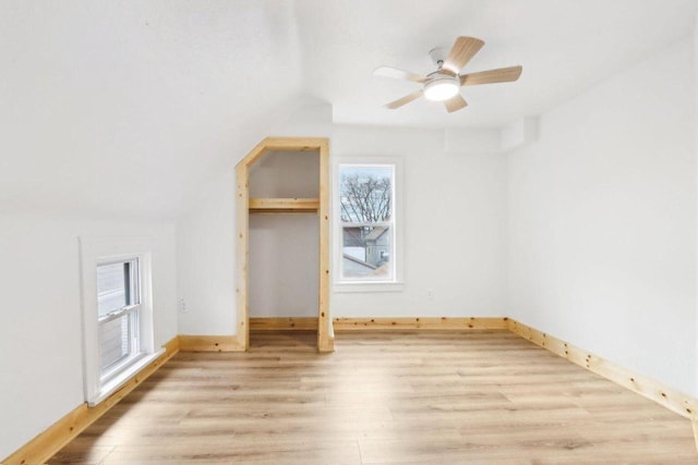 2533 S Austin St, Milwaukee, WI 53207 - bonus room with light wood-style flooring, lofted ceiling, baseboards, and ceiling fan