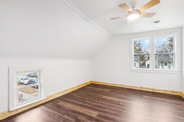 2533 S Austin St, Milwaukee, WI 53207 - bonus room with lofted ceiling, dark wood finished floors, baseboards, and ceiling fan