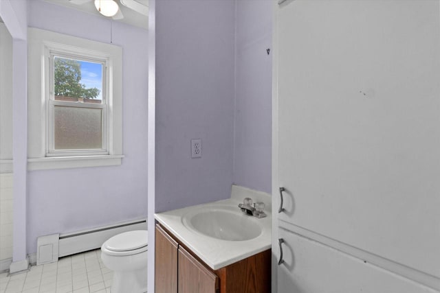 3700 E Hammond Ave, Cudahy, WI 53110 - bathroom with toilet, vanity, baseboard heating, and tile patterned floors