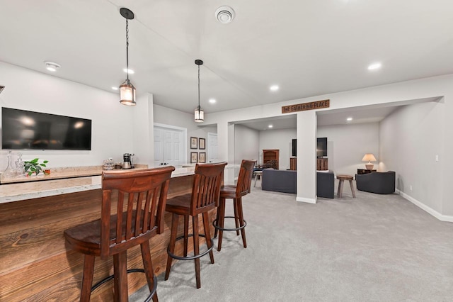 N56W27213 Crispin Ct, Lisbon, WI 53089 - bar with recessed lighting, light colored carpet, pendant lighting, and baseboards