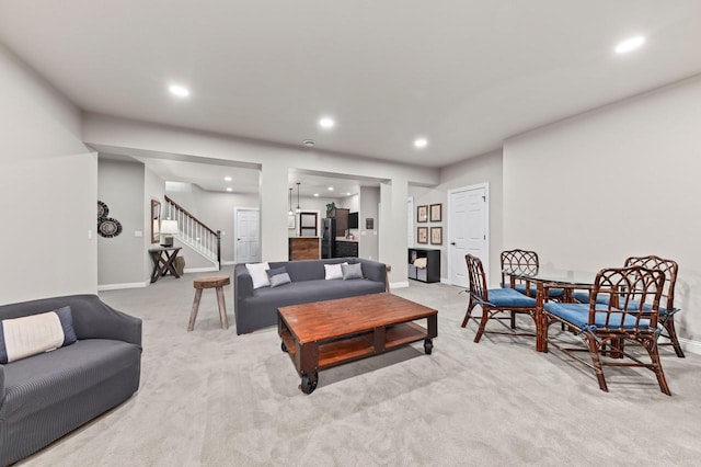N56W27213 Crispin Ct, Lisbon, WI 53089 - living area with light carpet, stairway, recessed lighting, and baseboards