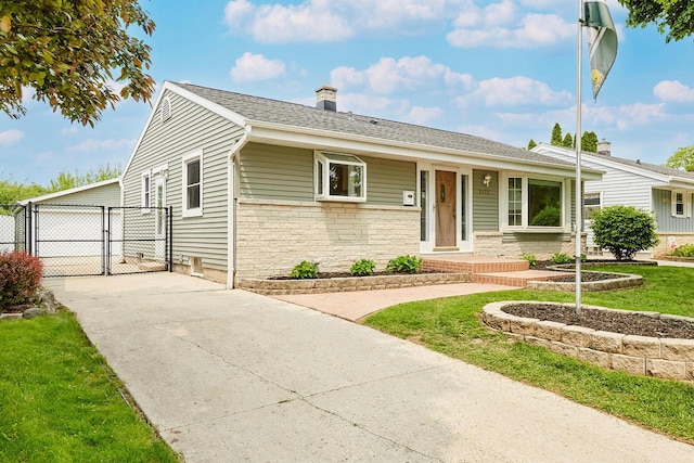 3573 S 94th St, Milwaukee, WI 53228 - ranch-style house featuring a gate, a chimney, and stone siding