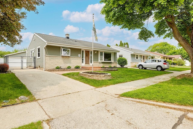 3573 S 94th St, Milwaukee, WI 53228 - ranch-style home with a gate, stone siding, and a chimney