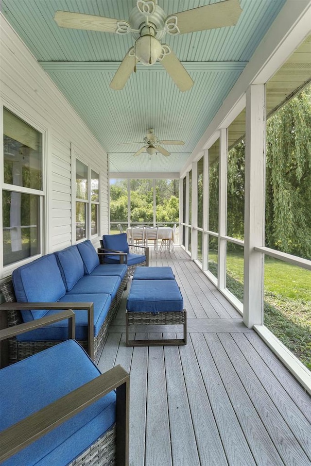 5119 Reynolds Ave, Waunakee, WI 53597 - sunroom / solarium featuring an outdoor living space and a ceiling fan