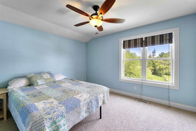 5119 Reynolds Ave, Waunakee, WI 53597 - bedroom with baseboards, carpet floors, a ceiling fan, and vaulted ceiling