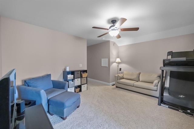 5119 Reynolds Ave, Waunakee, WI 53597 - living area featuring a ceiling fan, carpet floors, and baseboards