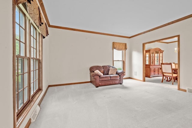 209 E Timberline Dr, Appleton, WI 54913 - living area with baseboards, carpet floors, and ornamental molding