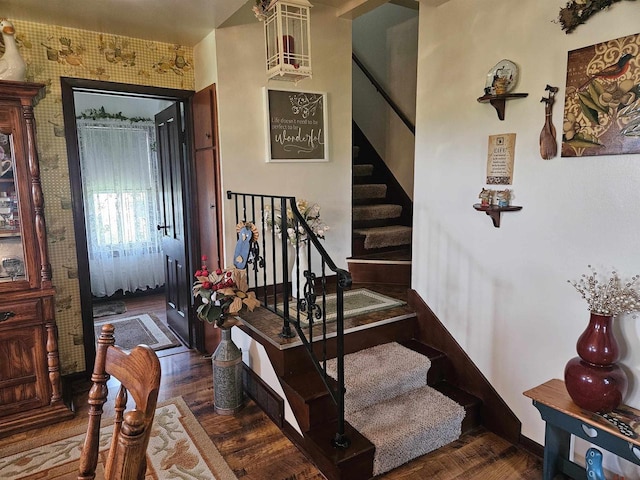 7310 Old 57 Rd, Greenleaf, WI 54126 - foyer with stairs, wood finished floors, and baseboards