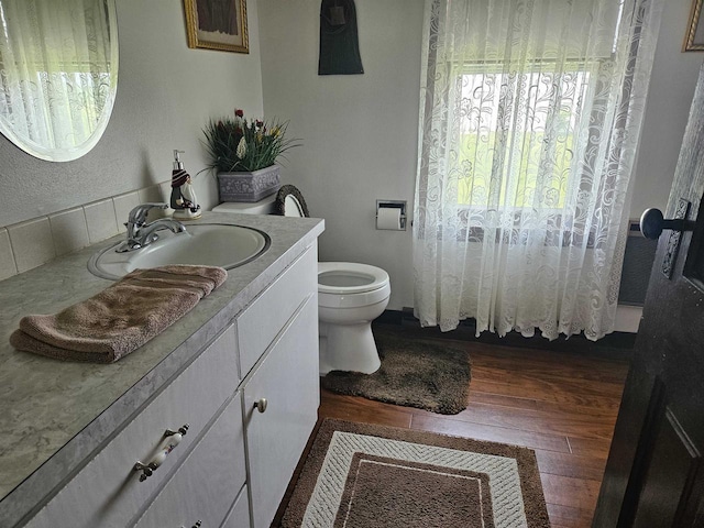 7310 Old 57 Rd, Greenleaf, WI 54126 - full bath featuring vanity, wood finished floors, and toilet