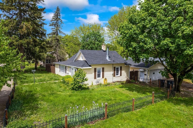 603 Spring St, Lake Geneva, WI 53147 - rear view of house with a shingled roof, an attached garage, and a chimney