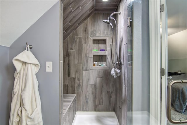 1805 Main St, Eau Claire, WI 54701 - full bath featuring tiled shower and lofted ceiling