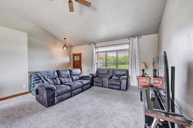 3251 Bower Creek Rd, De Pere, WI 54115 - living room with carpet flooring, vaulted ceiling, and ceiling fan