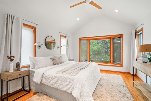 5160 N Idlewild Ave, Whitefish Bay, WI 53217 - bedroom with light wood finished floors, recessed lighting, vaulted ceiling, and a ceiling fan
