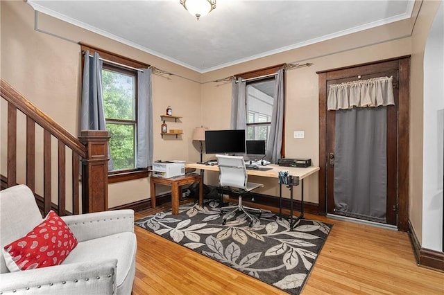 1528 Bellevue Ave, Eau Claire, WI 54703 - office with wood finished floors, ornamental molding, and baseboards
