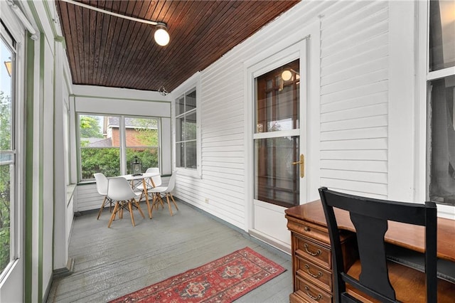 1528 Bellevue Ave, Eau Claire, WI 54703 - sunroom featuring wood ceiling