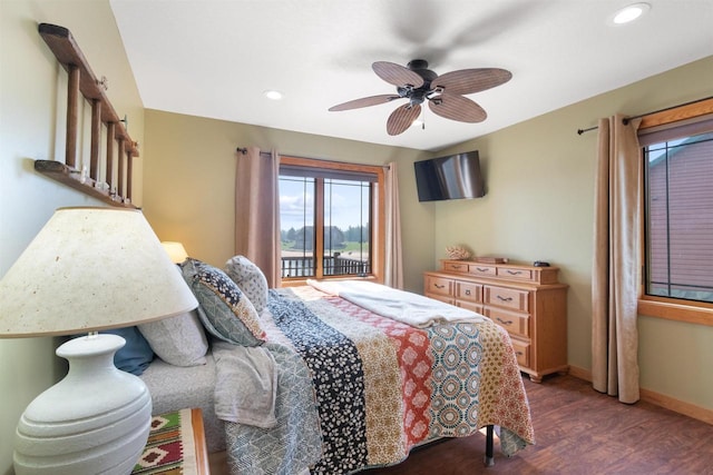 N8092 15th Ave, New Lisbon, WI 53950 - bedroom featuring wood finished floors, recessed lighting, baseboards, and ceiling fan