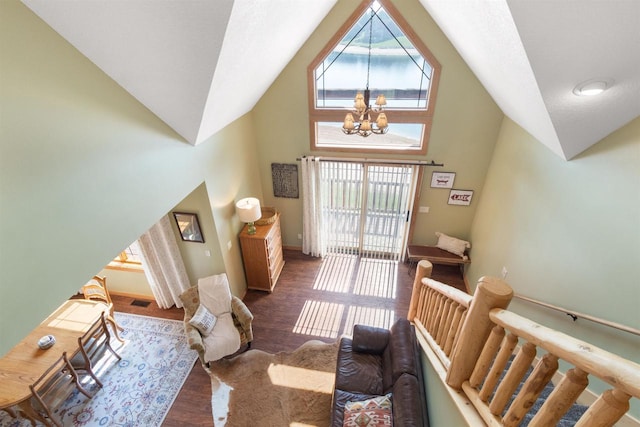 N8092 15th Ave, New Lisbon, WI 53950 - foyer with wood finished floors, a chandelier, high vaulted ceiling, and baseboards