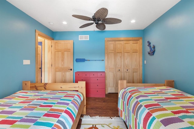 N8092 15th Ave, New Lisbon, WI 53950 - bedroom featuring wood finished floors, a closet, recessed lighting, and a ceiling fan
