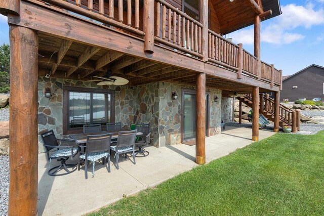 N8092 15th Ave, New Lisbon, WI 53950 - view of patio / terrace with ceiling fan, stairway, a deck, and outdoor dining space
