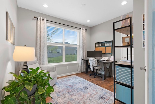 5660 N Osprey Dr, Appleton, WI 54913 - home office featuring wood finished floors, baseboards, and recessed lighting