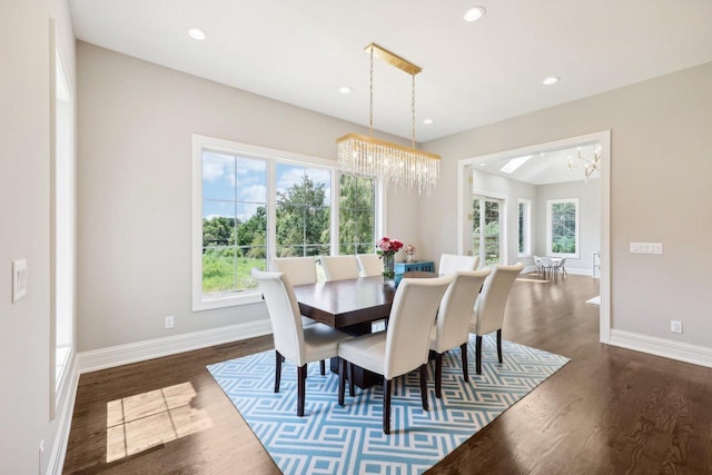 10031 N Range Line Rd, Mequon, WI 53092 - dining room with a chandelier, dark wood finished floors, and recessed lighting