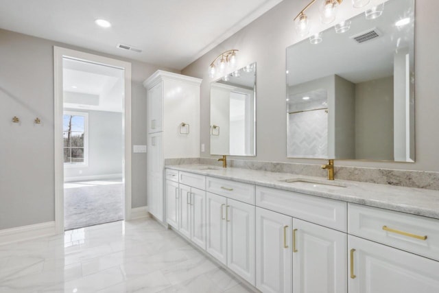 10031 N Range Line Rd, Mequon, WI 53092 - full bath featuring double vanity, a bathtub, marble finish flooring, and a shower