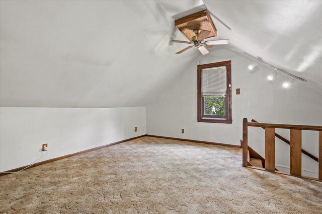 8511 W Orchard St, West Allis, WI 53214 - additional living space with lofted ceiling, carpet, a ceiling fan, and baseboards