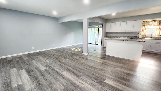 9085 N Joyce Ave, Milwaukee, WI 53224 - kitchen with white cabinetry, baseboards, dark wood-style floors, and recessed lighting