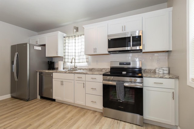 1614 N Richmond St, Appleton, WI 54911 - kitchen featuring stainless steel appliances, a sink, light wood-style floors, and white cabinetry