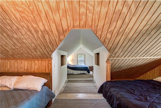 17174 59th Ave, Chippewa Falls, WI 54729 - bedroom with wooden walls, lofted ceiling, and wood ceiling