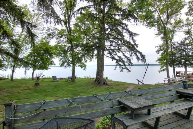 17174 59th Ave, Chippewa Falls, WI 54729 - wooden deck with a water view and a lawn