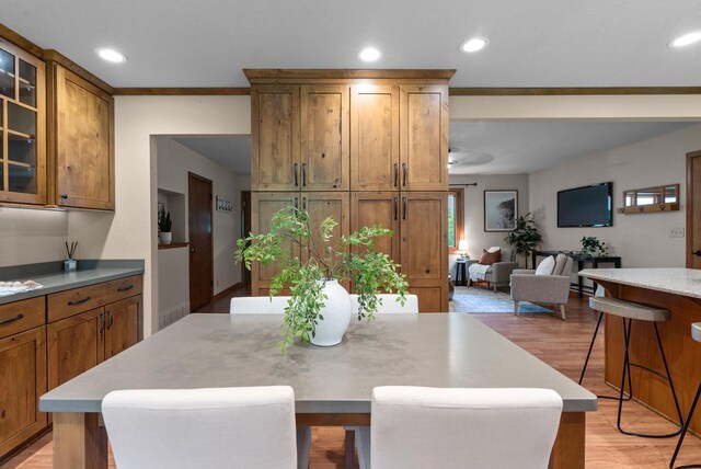 W188N10115 Maple Rd, Germantown, WI 53022 - dining room featuring light wood-type flooring, recessed lighting, and ceiling fan