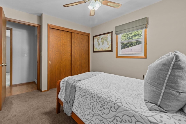 1001 S Matthias St, Appleton, WI 54915 - bedroom featuring a closet, carpet floors, a ceiling fan, and baseboards