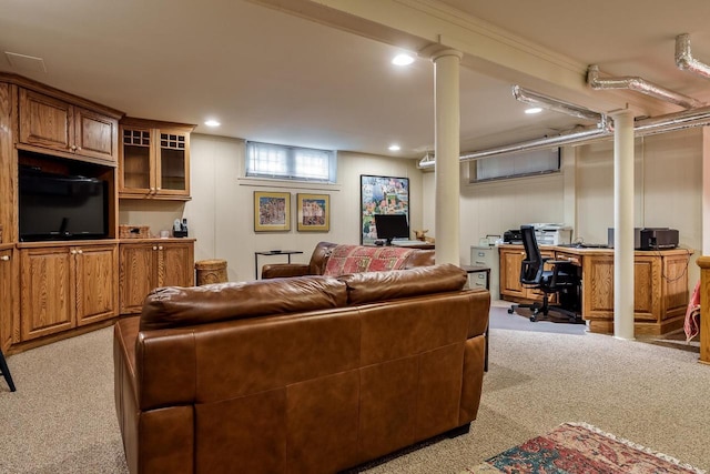 1705 Emerson St, Beloit, WI 53511 - living area featuring light colored carpet, an office area, and recessed lighting