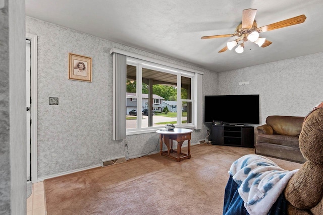 57 Solar Cir, Appleton, WI 54915 - living area with a ceiling fan, carpet floors, and wallpapered walls