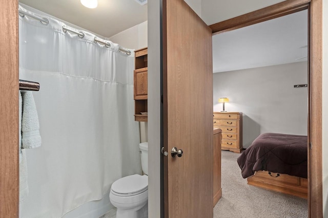 2806 Maple Grove Dr, Madison, WI 53719 - bathroom with toilet and shower / tub combo with curtain