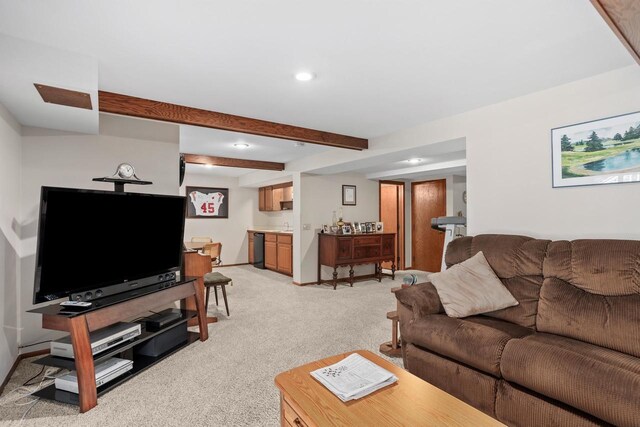 2806 Maple Grove Dr, Madison, WI 53719 - living area featuring recessed lighting, beam ceiling, light carpet, and baseboards