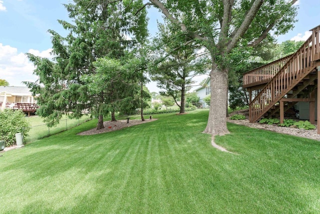 2806 Maple Grove Dr, Madison, WI 53719 - view of yard with stairs and a wooden deck