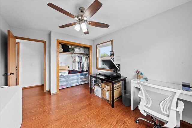 1529 Vogt Dr, West Bend, WI 53095 - office area featuring a ceiling fan and light wood-style floors