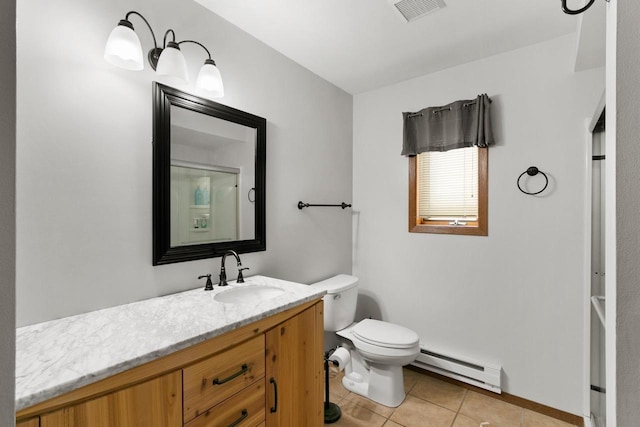 1251 Canyon Rd Unit 40, Wisconsin Dells, WI 53965 - bathroom featuring a baseboard heating unit, toilet, tile patterned floors, vanity, and baseboards