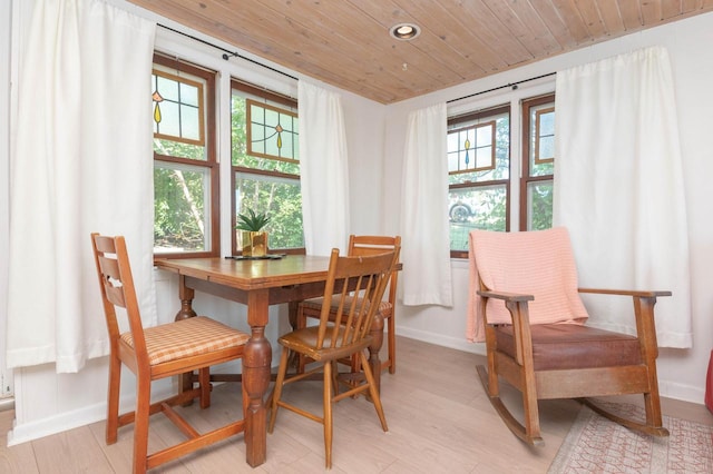 W4943 County Rd S, Horicon, WI 53032 - dining space with wooden ceiling, baseboards, light wood-style flooring, and recessed lighting