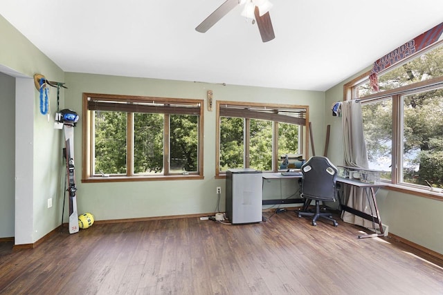 6500 E Decorah Ave, Oshkosh, WI 54902 - office space featuring wood finished floors, a ceiling fan, and baseboards