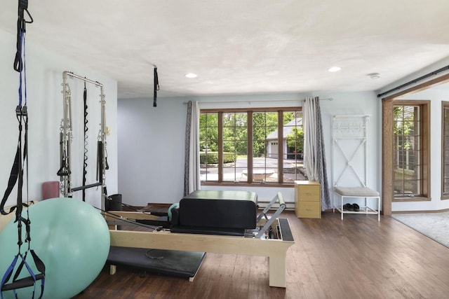 6500 E Decorah Ave, Oshkosh, WI 54902 - workout area featuring healthy amount of natural light, wood finished floors, and recessed lighting