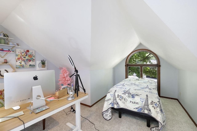 6500 E Decorah Ave, Oshkosh, WI 54902 - bedroom featuring vaulted ceiling, baseboards, and carpet floors