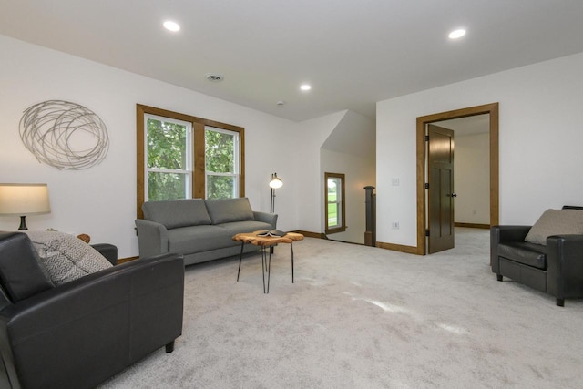 W6497 Vandre Rd, Johnson Creek, WI 53038 - living room with light carpet, recessed lighting, and baseboards