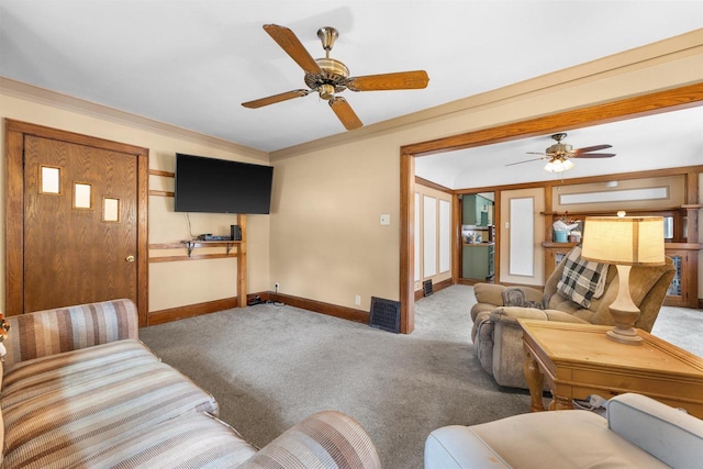 1472 S 86th St, West Allis, WI 53214 - living area with a ceiling fan, carpet flooring, and baseboards