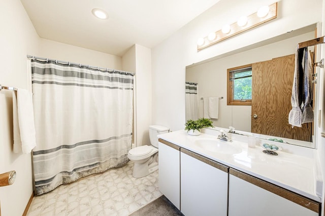 N163W19422 Cedar Run Dr Unit A6, Jackson, WI 53037 - bathroom with vanity, toilet, tile patterned floors, and curtained shower