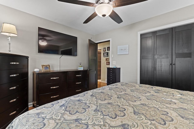 12554 Knoll Rd, Elm Grove, WI 53122 - bedroom with a closet, wood finished floors, and a ceiling fan